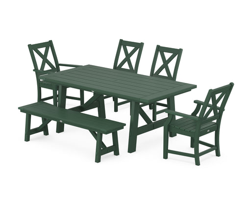POLYWOOD® Braxton 6-Piece Rustic Farmhouse Dining Set With Trestle Legs in Green