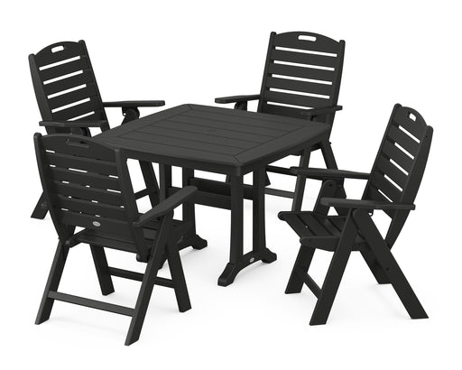 POLYWOOD Nautical Highback 5-Piece Dining Set with Trestle Legs in Black
