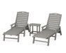 POLYWOOD Nautical 3-Piece Chaise Lounge with Arms Set with South Beach 18" Side Table in Slate Grey