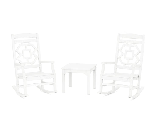 Martha Stewart by POLYWOOD Chinoiserie 3-Piece Rocking Chair Set in White