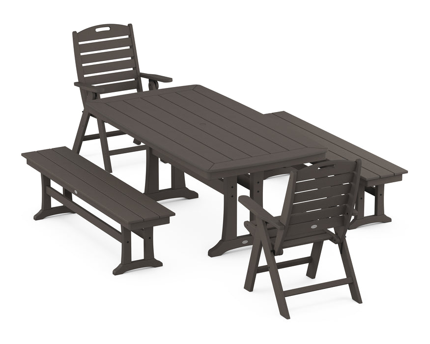 POLYWOOD Nautical Highback 5-Piece Dining Set with Trestle Legs in Vintage Coffee