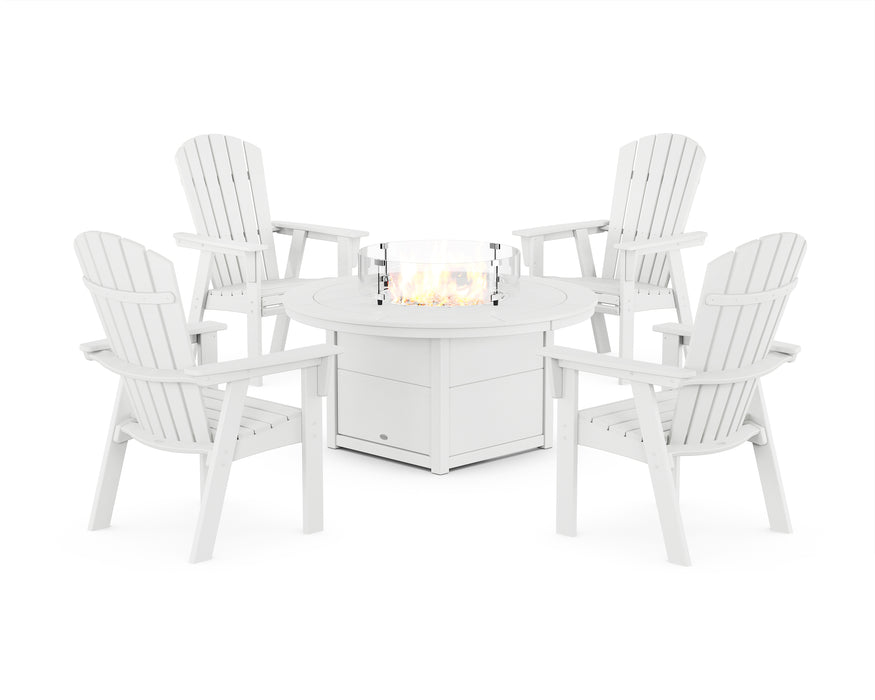 POLYWOOD® Nautical 4-Piece Curveback Upright Adirondack Conversation Set with Fire Pit Table in White