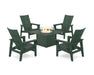 POLYWOOD® 5-Piece Modern Grand Upright Adirondack Conversation Set with Fire Pit Table in Green