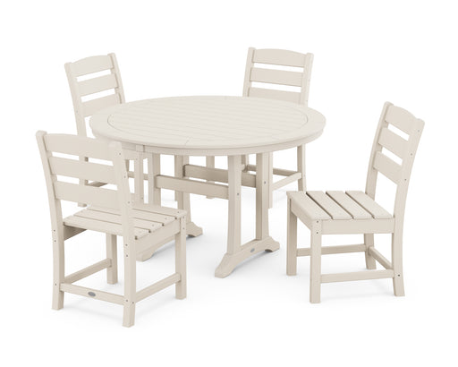 POLYWOOD Lakeside Side Chair 5-Piece Round Dining Set With Trestle Legs in Sand