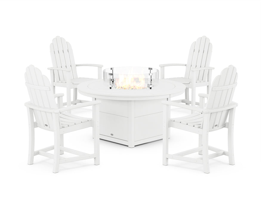 POLYWOOD® Classic 4-Piece Upright Adirondack Conversation Set with Fire Pit Table in White