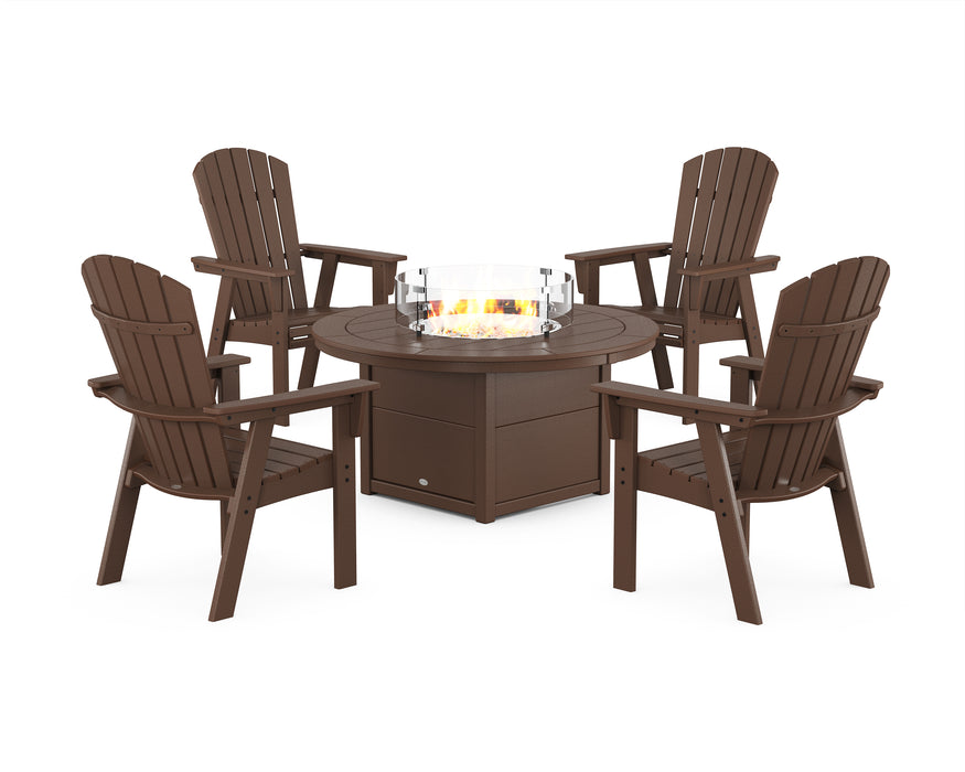 POLYWOOD® Nautical 4-Piece Curveback Upright Adirondack Conversation Set with Fire Pit Table in Sand
