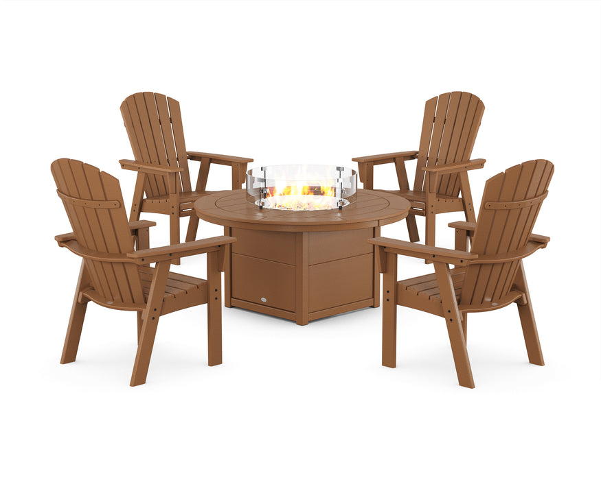 POLYWOOD® Nautical 4-Piece Curveback Upright Adirondack Conversation Set with Fire Pit Table in Vintage Coffee