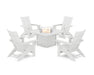 POLYWOOD® 5-Piece Modern Grand Adirondack Conversation Set with Fire Pit Table in White