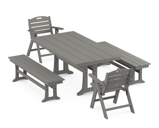 POLYWOOD Nautical Lowback 5-Piece Farmhouse Dining Set With Trestle Legs in Slate Grey