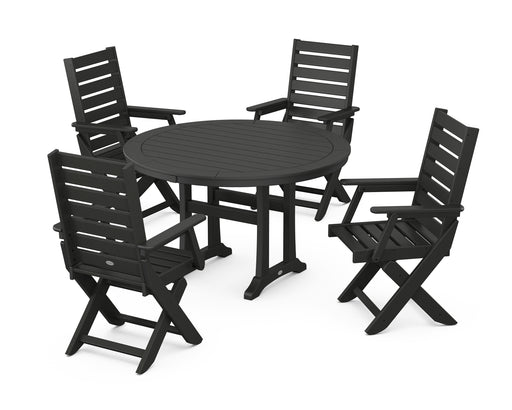 POLYWOOD Captain 5-Piece Round Dining Set with Trestle Legs in Black