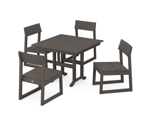 POLYWOOD EDGE Side Chair 5-Piece Farmhouse Dining Set in Vintage Coffee