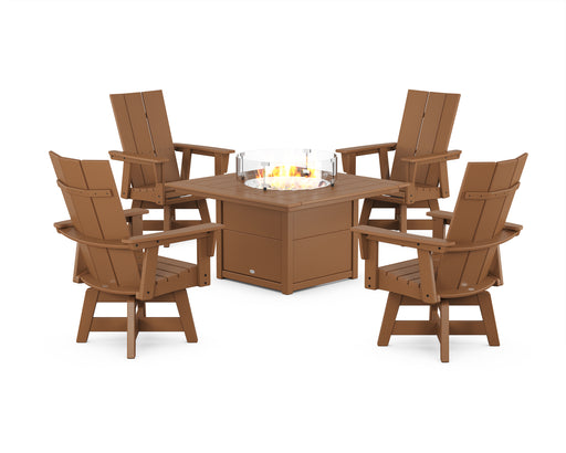POLYWOOD® Modern 4-Piece Curveback Upright Adirondack Conversation Set with Fire Pit Table in Black