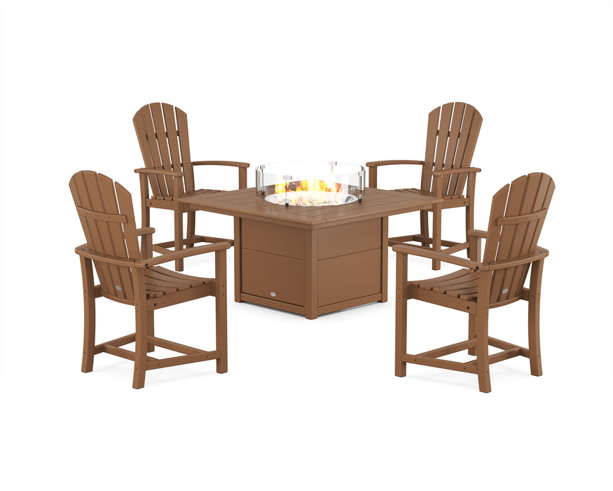 POLYWOOD® Palm Coast 4-Piece Upright Adirondack Conversation Set with Fire Pit Table in Teak