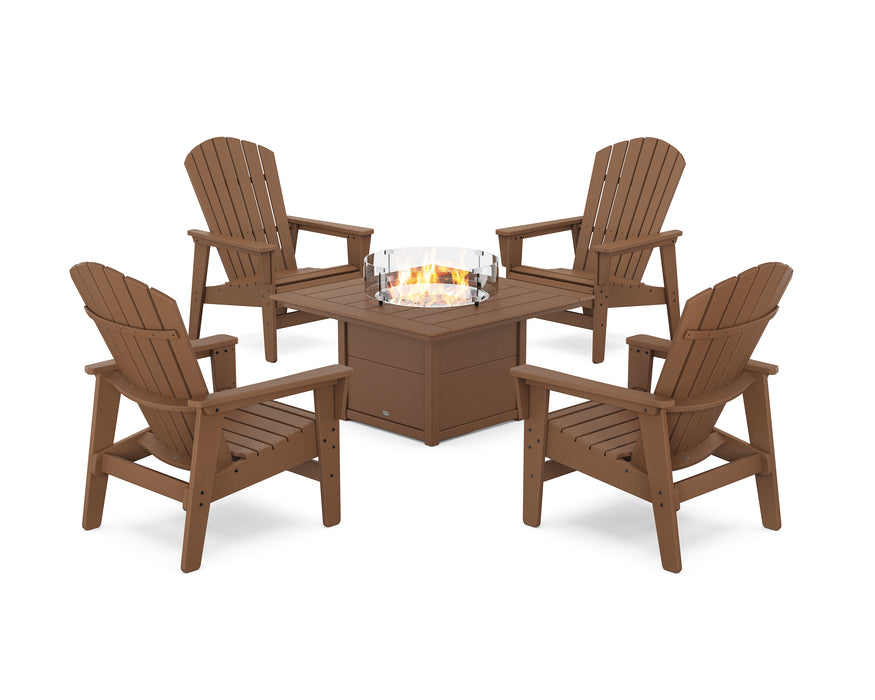 POLYWOOD® 5-Piece Nautical Grand Upright Adirondack Conversation Set with Fire Pit Table in Teak