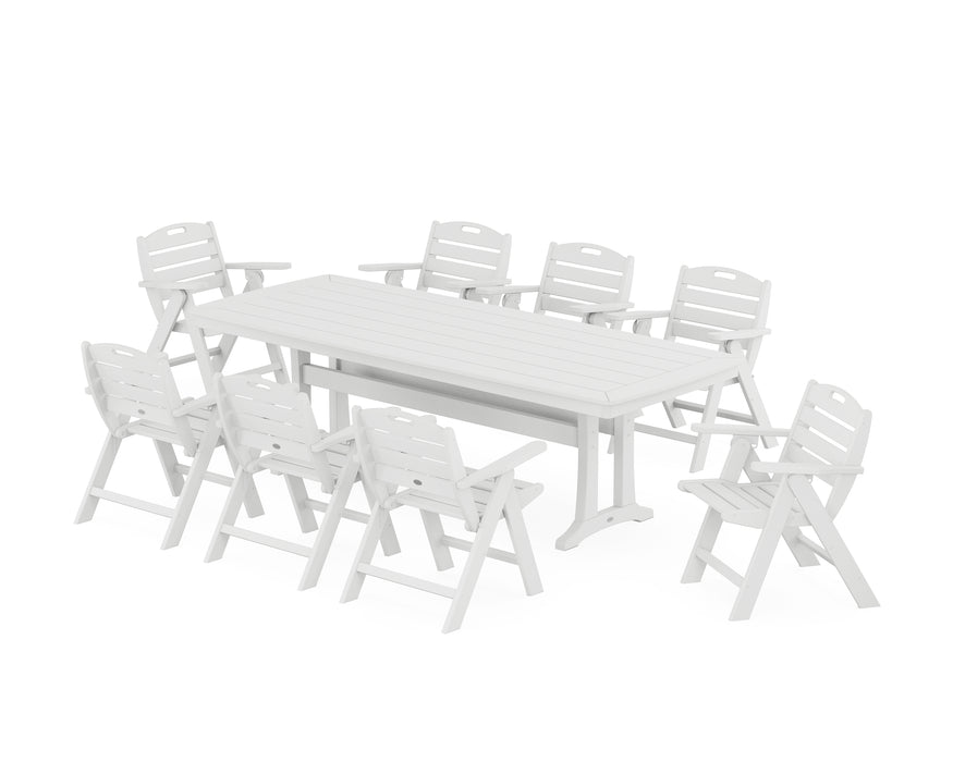 POLYWOOD Nautical Lowback 9-Piece Dining Set with Trestle Legs in White