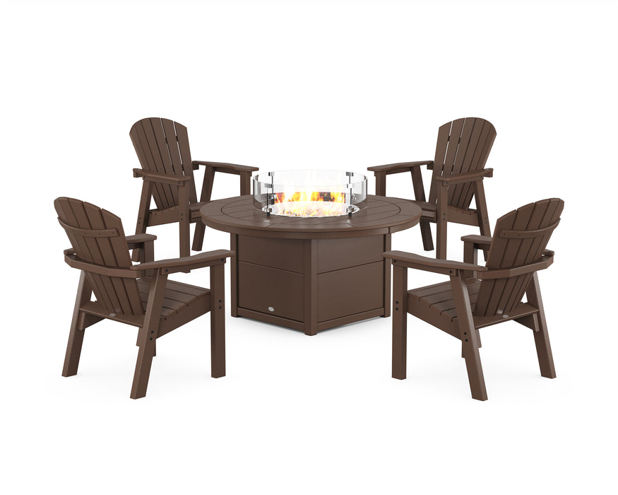 POLYWOOD® Seashell 4-Piece Upright Adirondack Conversation Set with Fire Pit Table in Sand