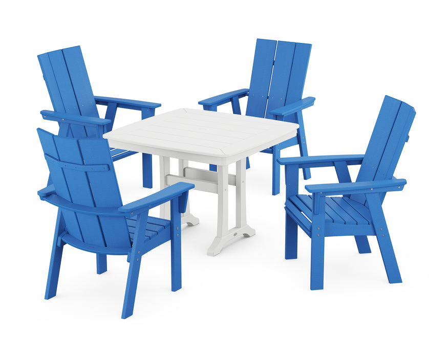 POLYWOOD Modern Adirondack 5-Piece Dining Set with Trestle Legs in Pacific Blue