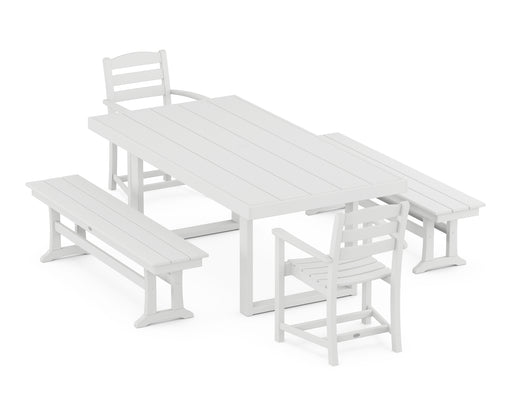 POLYWOOD La Casa Café 5-Piece Dining Set with Benches in White