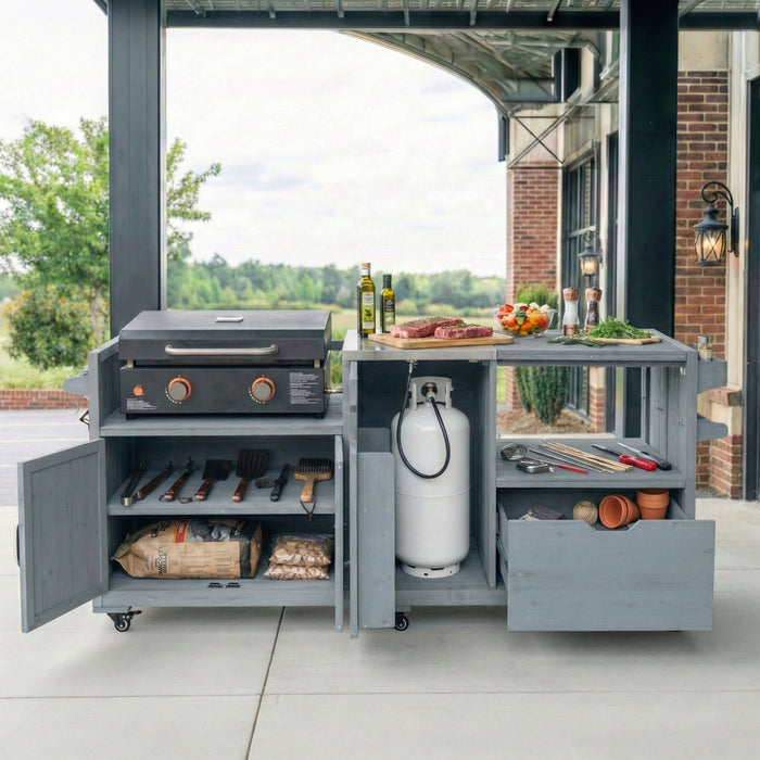 K&K 80.5' Outdoor Kitchen Island for Big Green Egg & Blackstone Griddle