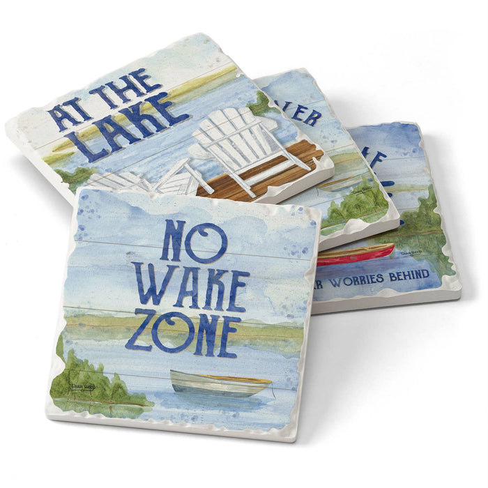 At The Lake Assorted Image Tumbled Tile Coaster 4 Pack