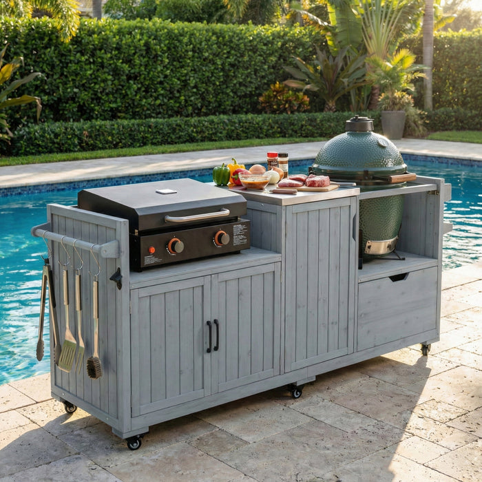 K&K 80.5' Outdoor Kitchen Island for Big Green Egg & Blackstone Griddle