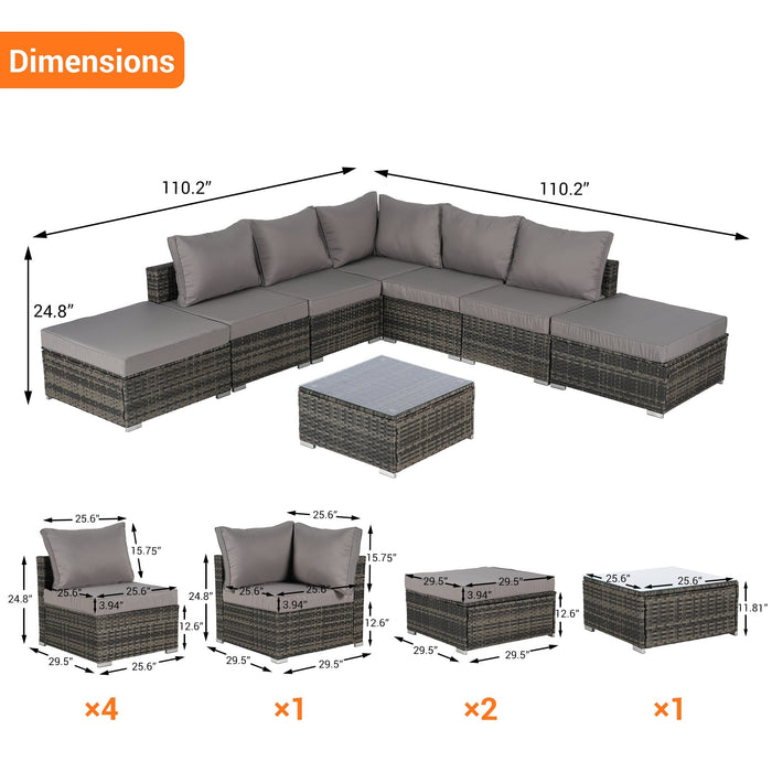 8 Pieces Outdoor Patio Sectional Sofa Couch,Wicker Furniture Conversation Sets with Washable Cushions & Glass Coffee Table for Garden, Poolside, Backyard