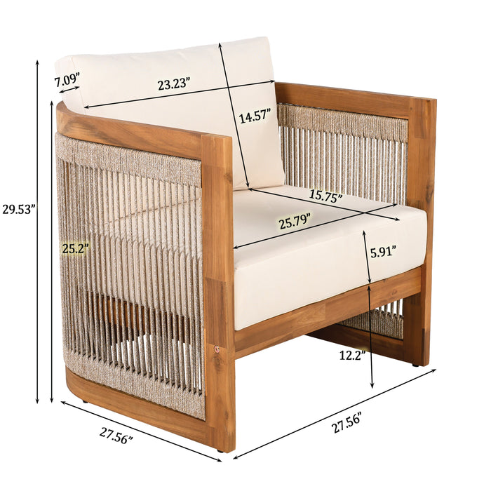 Premium Acacia Wood Outdoor Club Chair with Curved Tub Design