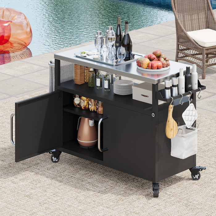 K&K 54.5 Inch Outdoor Kitchen Island with Stainless Steel Tabletop