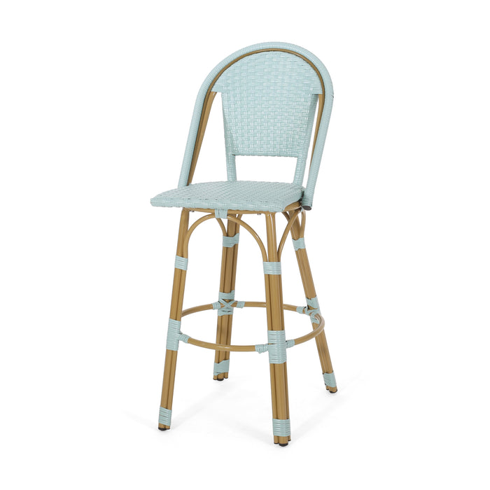 29.5' Outdoor PE Rattan and Aluminum French Barstools, Set of 2