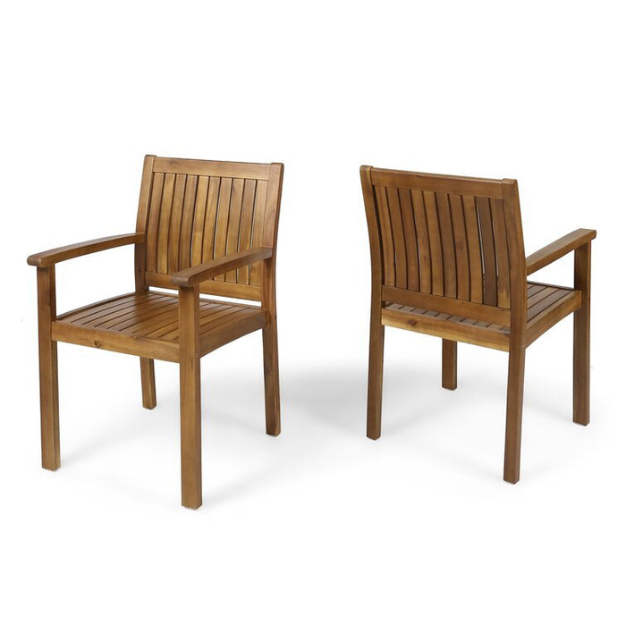 7 Pieces Acacia Wood Outdoor Dining Set with 6 Chairs