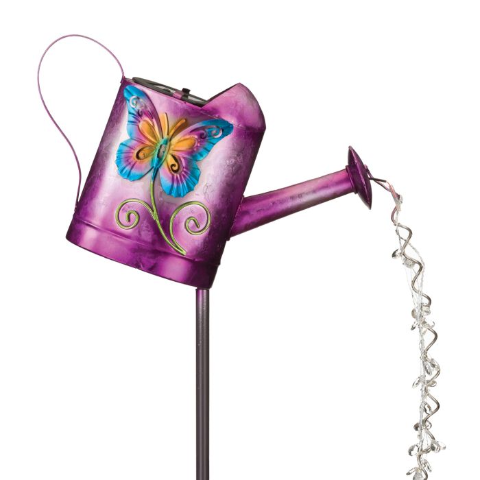 Watering Can Solar Stake - Butterfly