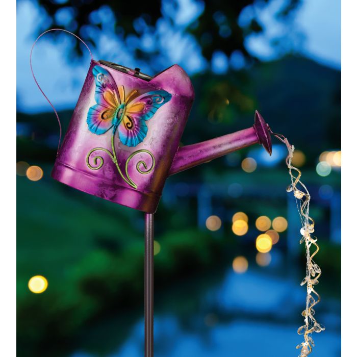 Watering Can Solar Stake - Butterfly