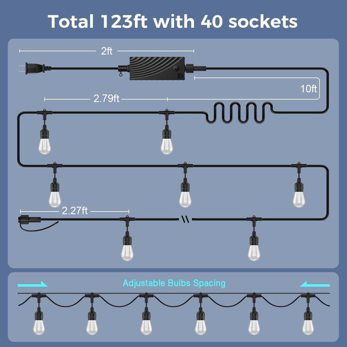 SLR100 LED RGBCWIC Smart Bistro String Lights Color Changing Outdoor Weatherproof 12V Edison Bulbs