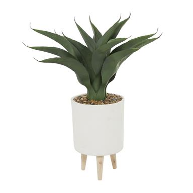 Green Faux Foliage Agave Artificial Plant with Realistic Leaves and White Ceramic Pot