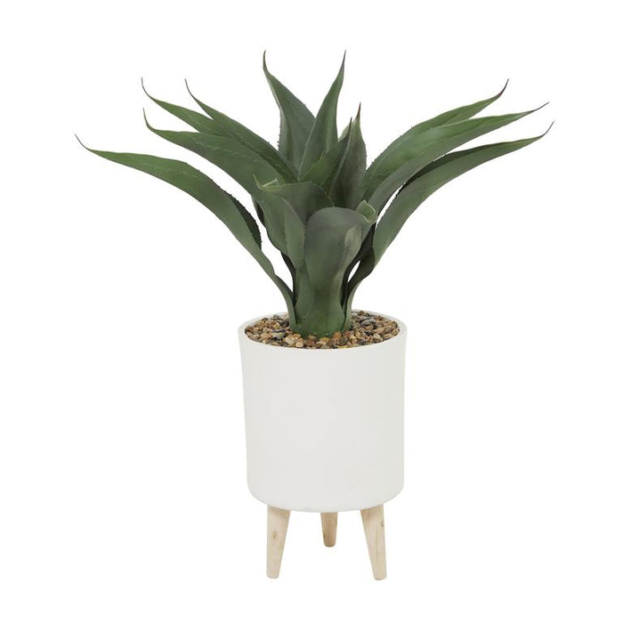 Green Faux Foliage Agave Artificial Plant with Realistic Leaves and White Ceramic Pot