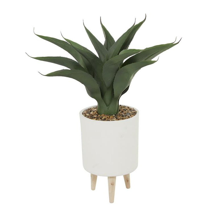 Green Faux Foliage Agave Artificial Plant with Realistic Leaves and White Ceramic Pot