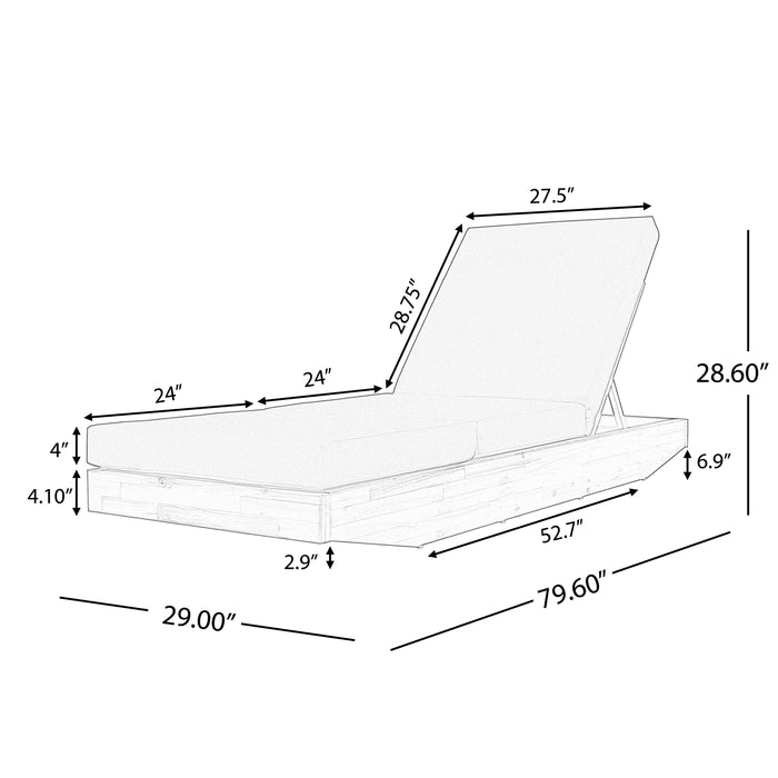 Acacia Wood Chaise Lounge with Cushion