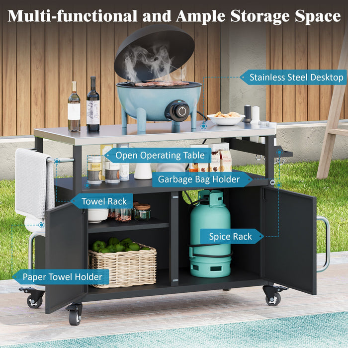 K&K 54.5 Inch Outdoor Kitchen Island with Stainless Steel Tabletop