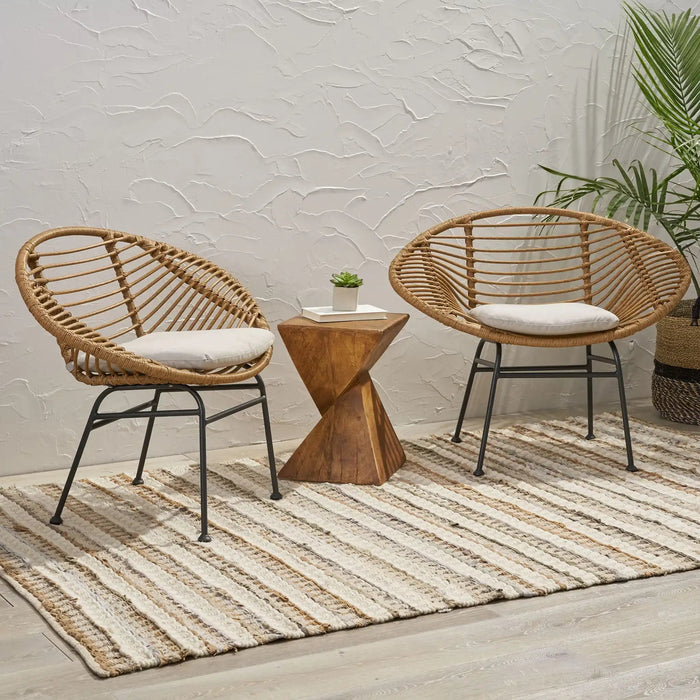 Cordella - Outdoor Woven Wicker Chairs With Cushions, Set of 2
