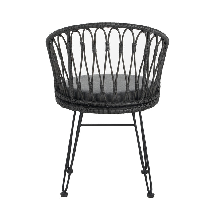 7 PCS Outdoor Dining Set with Acacia Wood Table and Rattan Chairs