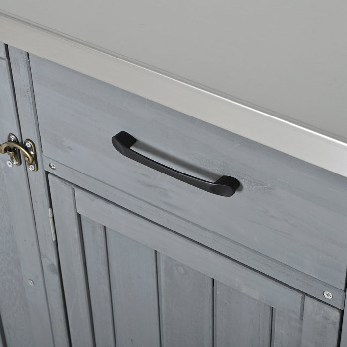 Outdoor Kitchen Island Fir Wood Prep Station with Stainless Steel Top