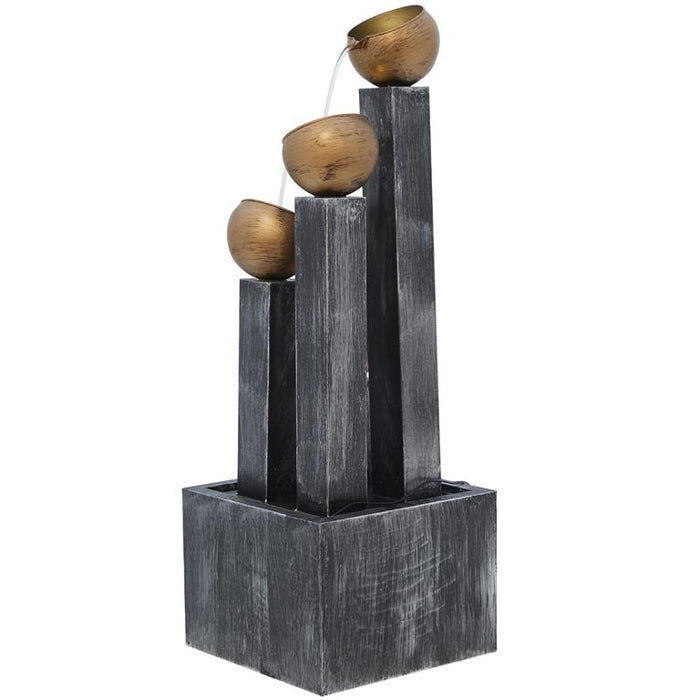 Dark Gray Metal Whitewashed Elevated Pillar Fountain with Round Copper Pots