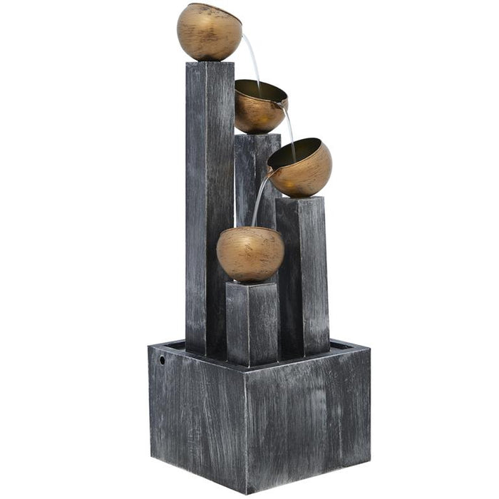 Dark Gray Metal Whitewashed Elevated Pillar Fountain with Round Copper Pots