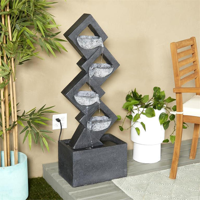 Dark Gray Fiberglass Geometric 4 Tier Fountain with LED Light