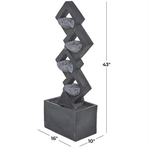 Dark Gray Fiberglass Geometric 4 Tier Fountain with LED Light