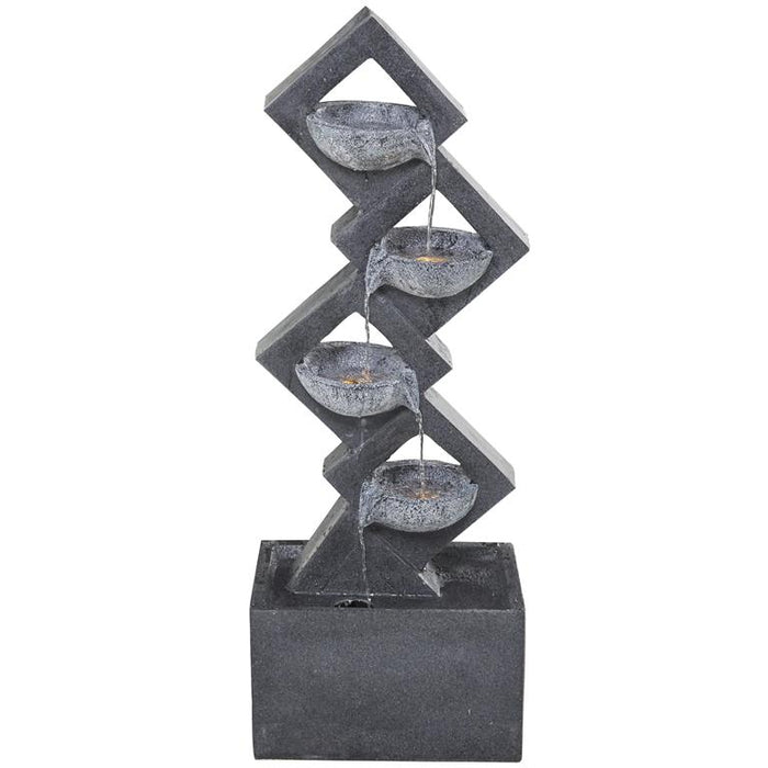 Dark Gray Fiberglass Geometric 4 Tier Fountain with LED Light