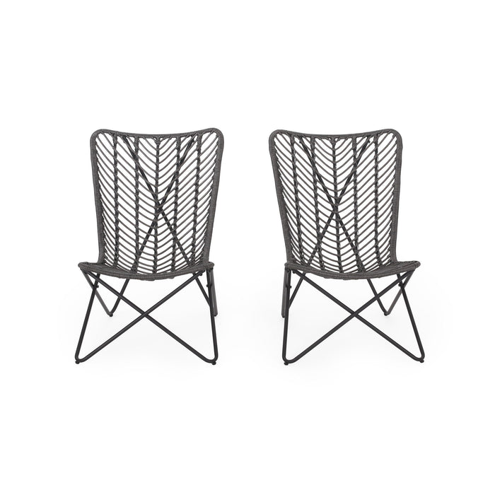 Outdoor Wicker Chair With Geometric Cross Base, Set of 2 - Gray