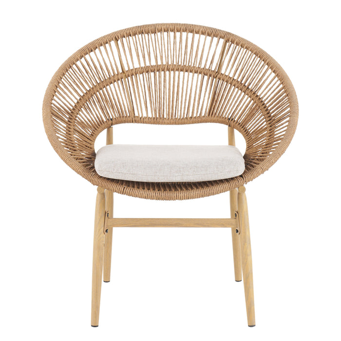 Cyril Outdoor Wicker Papasan Style Dining Chair with Teak Finished Legs - Set of 2