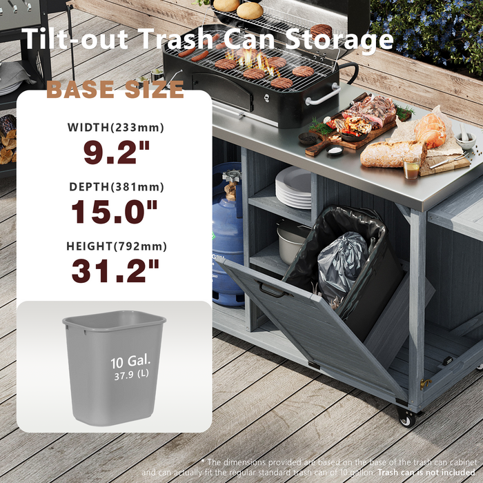 K&K 78.3' Outdoor Kitchen Island with Foldable Grill Table