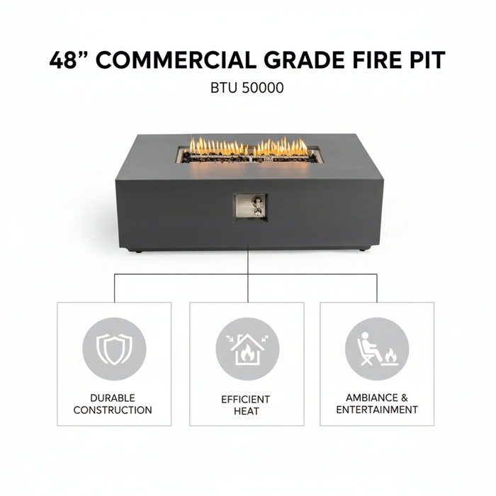 Volon Modern Rectangular Fire Pit Table in Light Gray